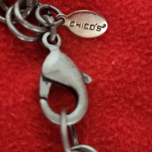 Chico's Vtg Red Green Earth Tone Mix Media Wood Metal Circle Square 38" Necklace - Picture 14 of 16